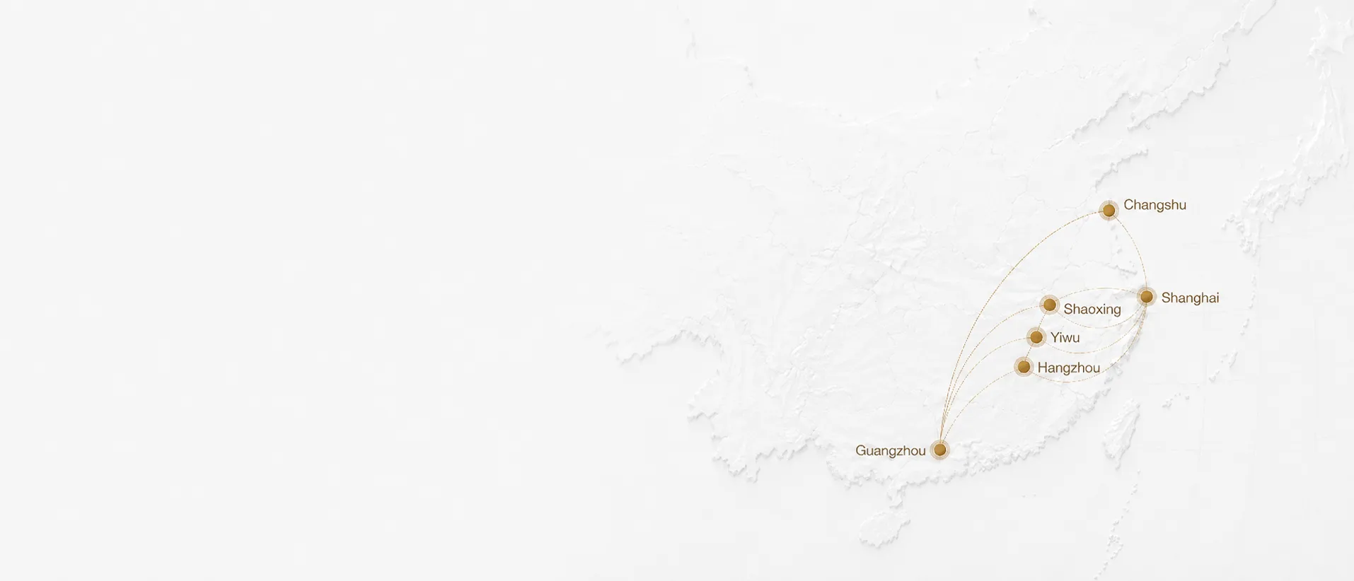 Map of China showing partner manufacturing regions connected to Guangzhou