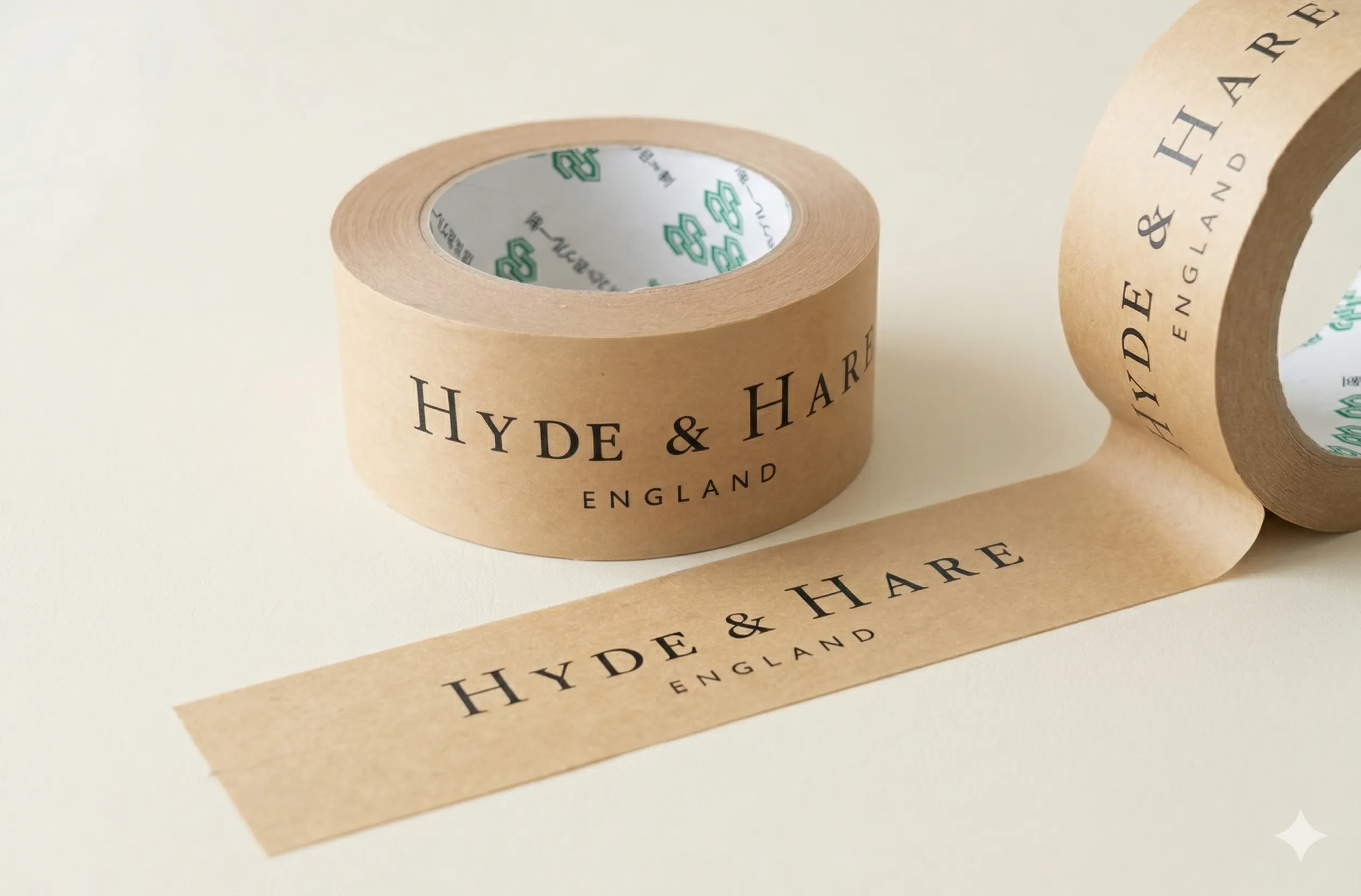 Branded kraft tape rolls and strip