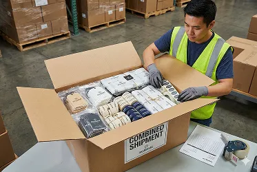 Combined shipment desk for packaging materials