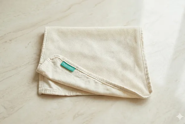 Reusable cotton pouch folded detail