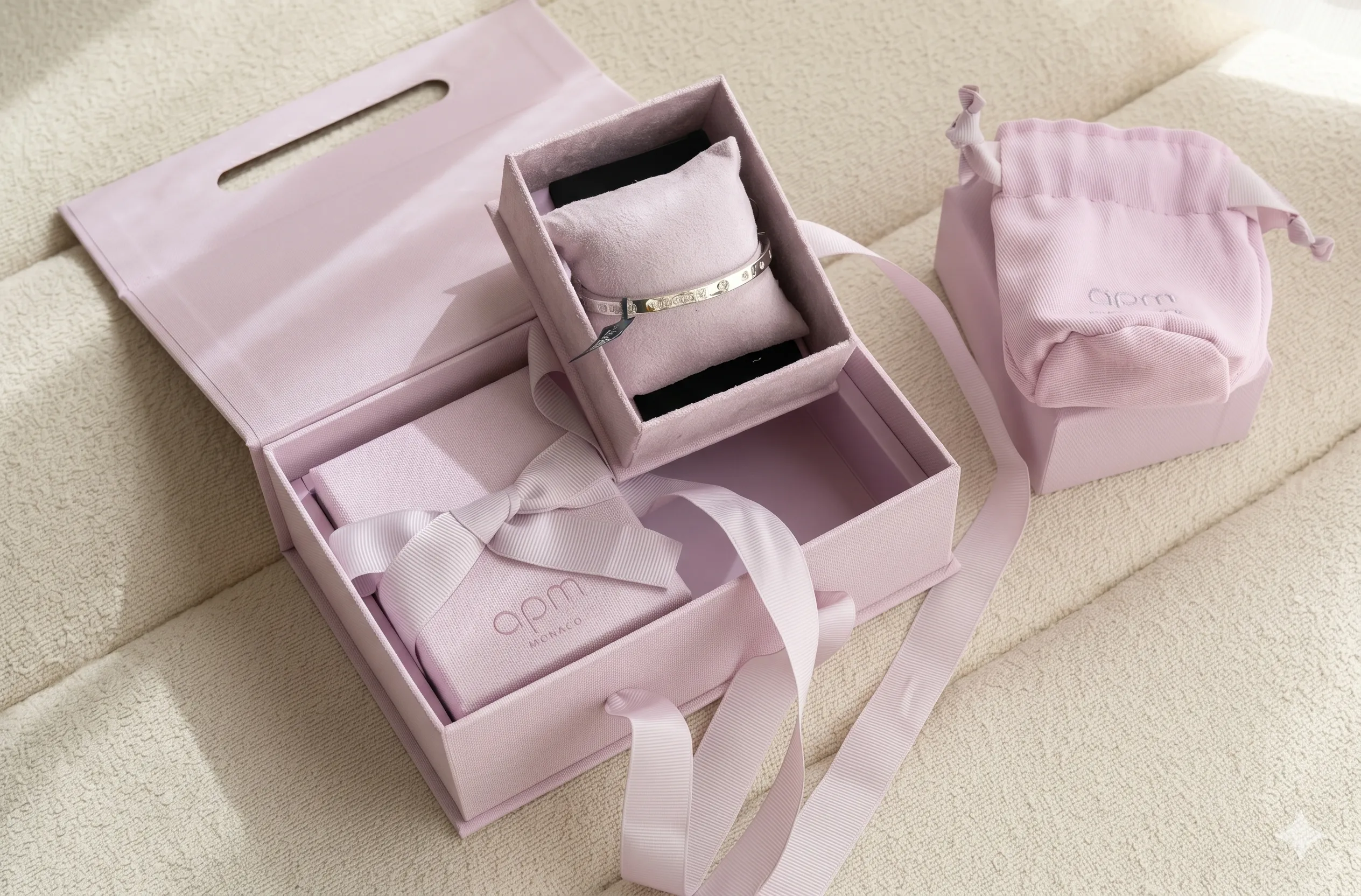 Pink jewelry gift box with ribbon