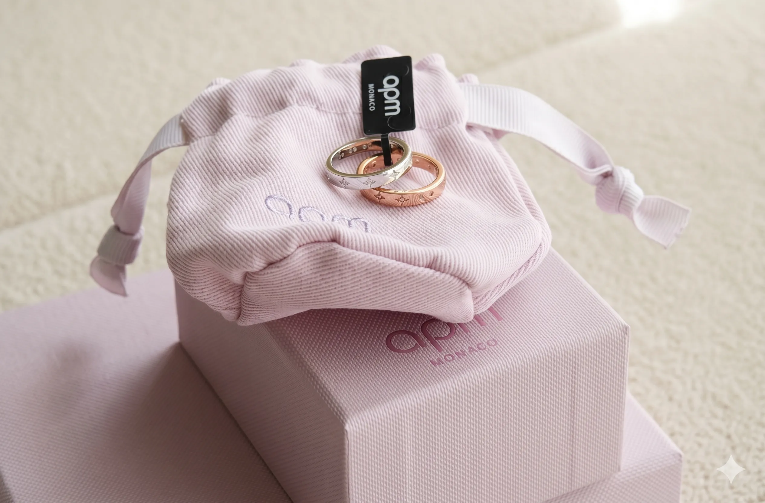 Pink drawstring jewelry pouch and box