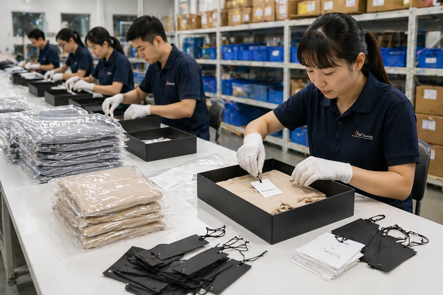 Packaging team assembling ready-to-use sets